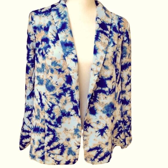 NWT  Logo by Lori Goldstein Blue Tye Dye Long Sleeve Blazer size Small - Picture 1 of 6